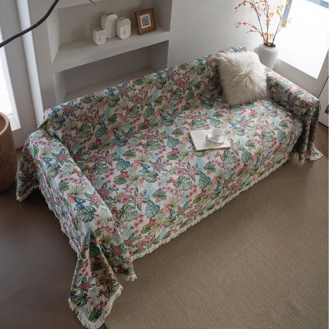 Tropical Monstera Butterfly Sofa Throw Blanket - image 4