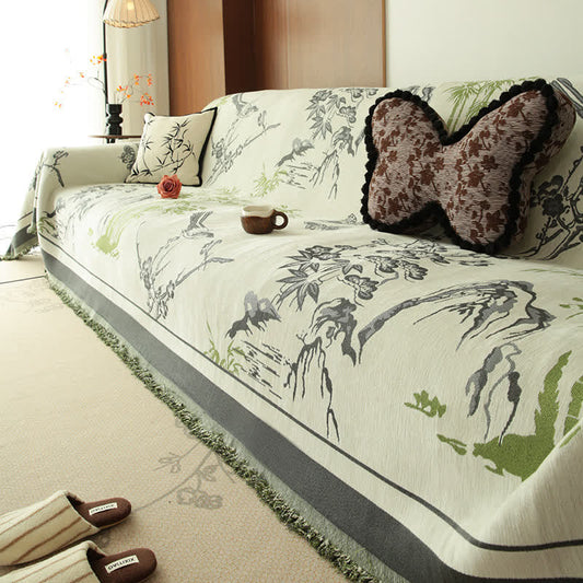 Mountain Botanical Chenille Sofa Throw - Grey - 71" x 134" - image 1