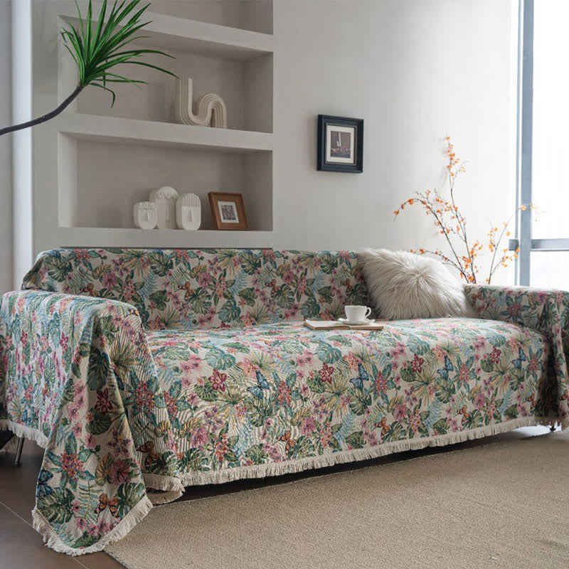 Tropical Monstera Butterfly Sofa Throw Blanket - image 3