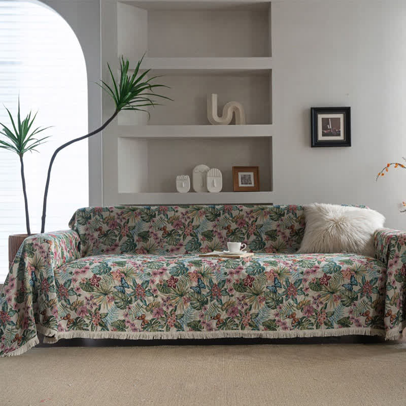 Tropical Monstera Butterfly Sofa Throw Blanket - image 2