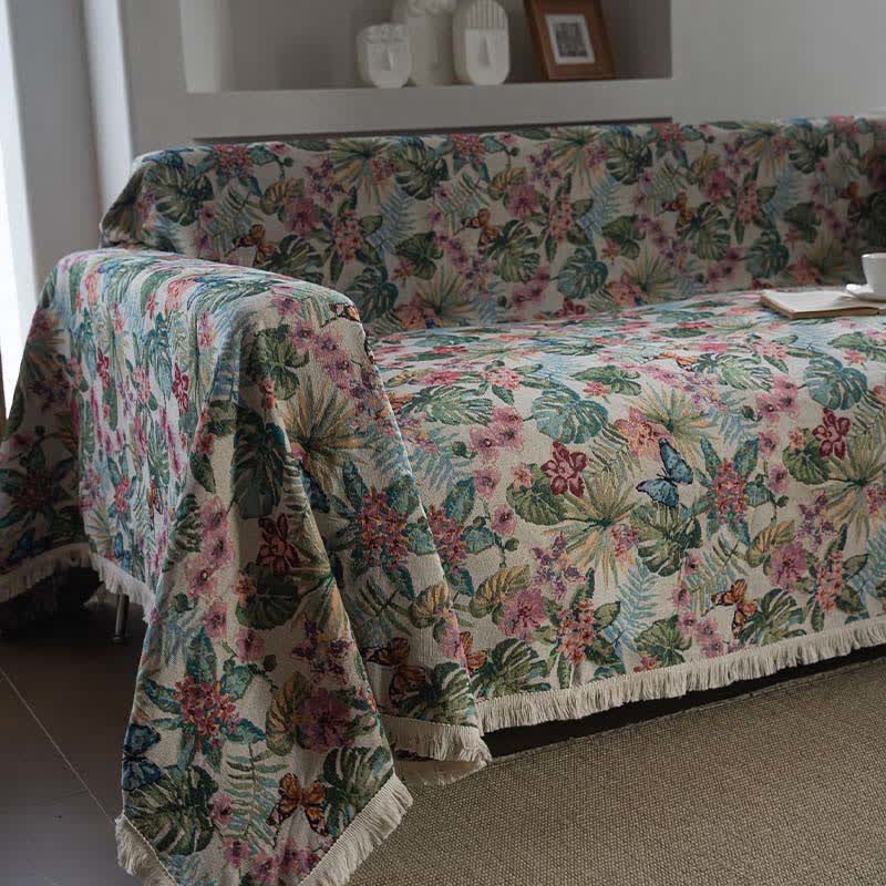 Tropical Monstera Butterfly Sofa Throw Blanket - image 5