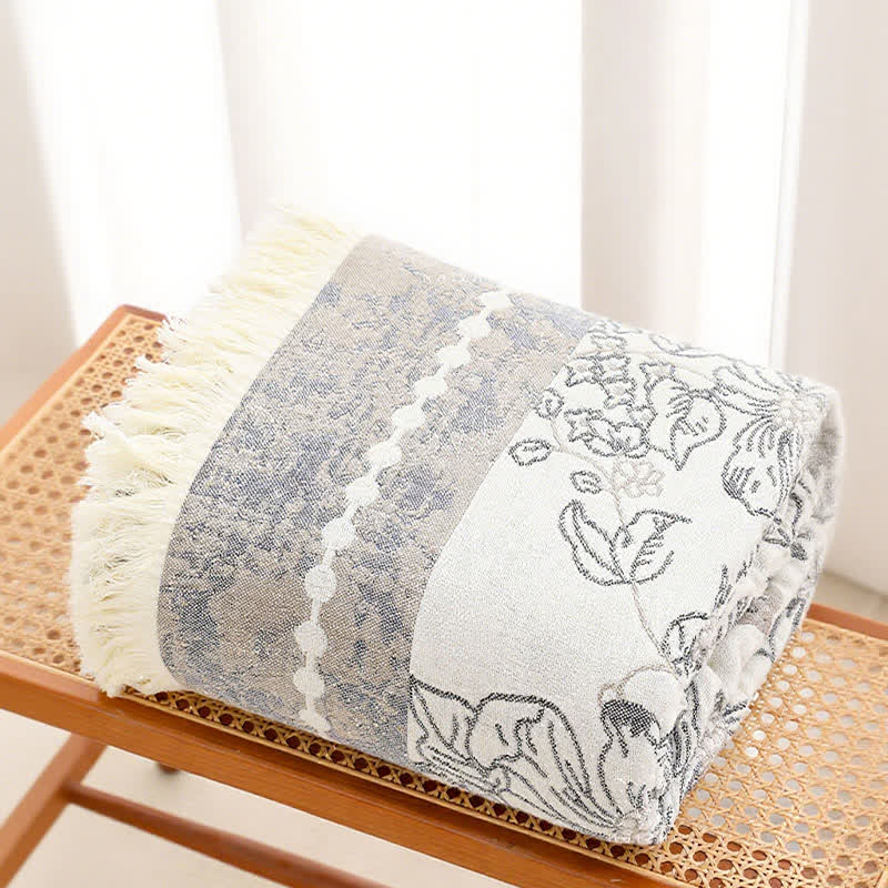 Pastel Floral Cotton Gauze Tassel Quilt - image 3