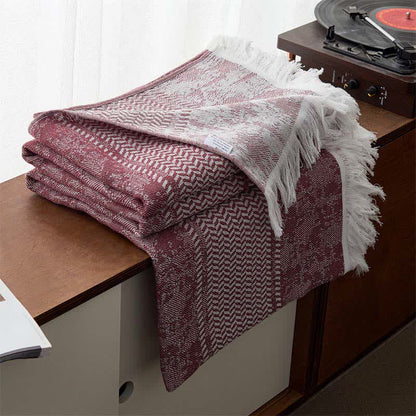 Modern Jacquard Reversible Cotton Tassel Quilt - Wine - Queen - image 2