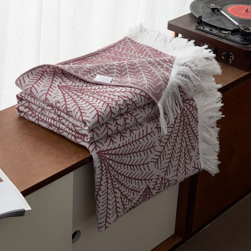 Tree-inspired Reversible Cotton Tassel Quilt - Wine - Queen - image 2