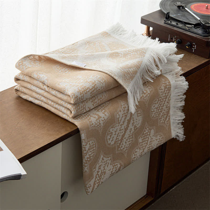 Retro Pattern Reversible Cotton Tassel Quilt - Camel - Queen - image 7