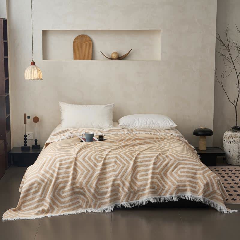 Plaid Jacquard Reversible Cotton Tassel Quilt - image 9