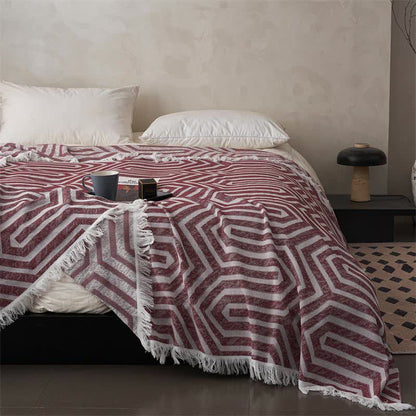 Plaid Jacquard Reversible Cotton Tassel Quilt - image 3
