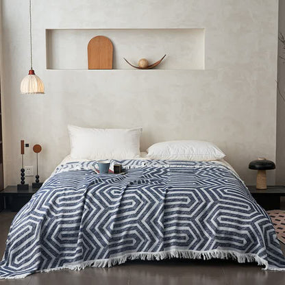 Plaid Jacquard Reversible Cotton Tassel Quilt - image 4