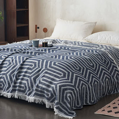 Plaid Jacquard Reversible Cotton Tassel Quilt - image 6