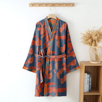 Ownkoti Botanical Leaf Cotton Gauze Kimono Robe - image 2