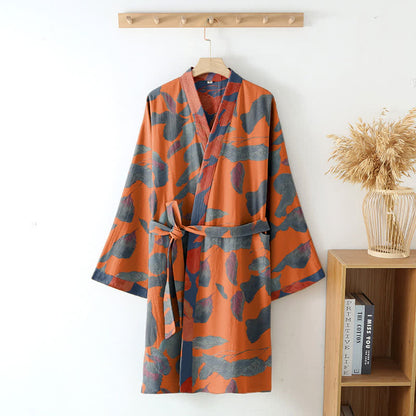 Botanical Leaf Cotton Gauze Kimono Robe - image 9