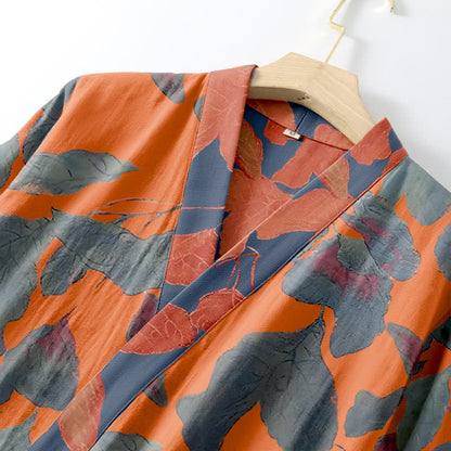 Botanical Leaf Cotton Gauze Kimono Robe - image 11