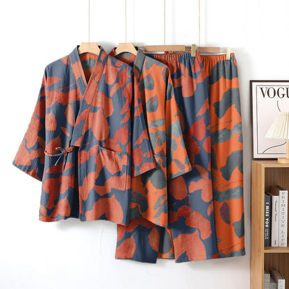 Botanical Leaf Cotton Kimono Loungewear Set - image 1