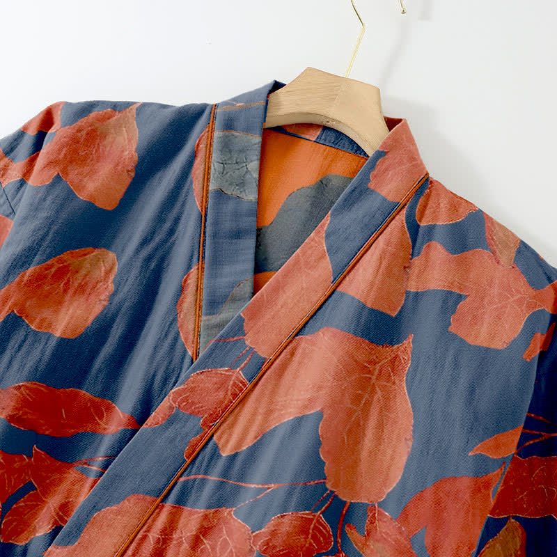 Botanical Leaf Cotton Kimono Loungewear Set - image 3