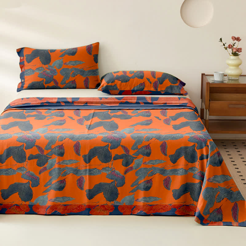 Botanical Leaf Cotton Gauze Jacquard Bedspread - Orange - 2PCS Pillowcases - 41" x 20" - image 1