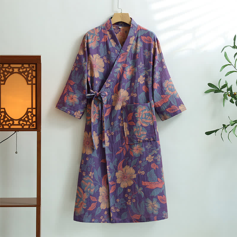 Hibiscus Cotton Gauze Pocket Bathrobe - XL - image 1