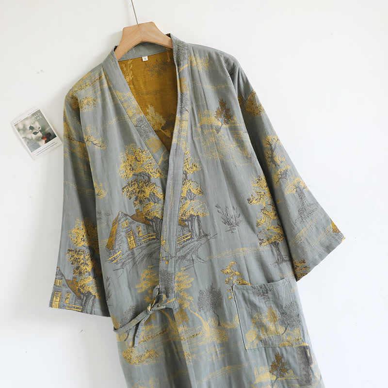 Unisex Landscape Cotton Gauze Bathrobe - image 3