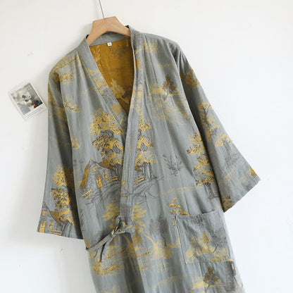 Unisex Landscape Cotton Gauze Bathrobe - image 3