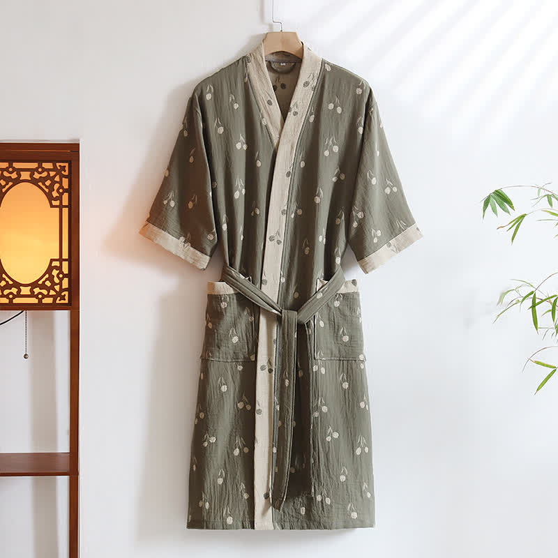 Unisex Tulip Cotton Pocket Kimono Bathrobe - Green - XL - image 3