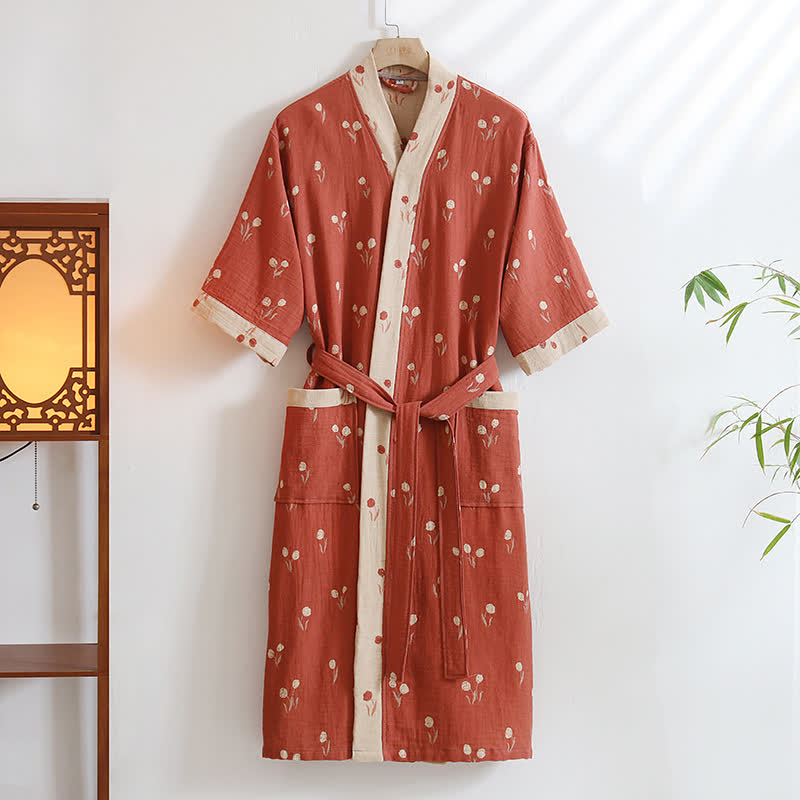 Unisex Tulip Cotton Pocket Kimono Bathrobe - Pink - XL - image 1