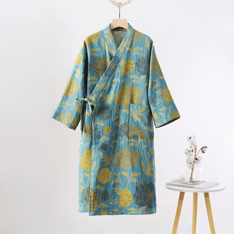 Green Peony Cotton Gauze Bathrobe - XL - image 1