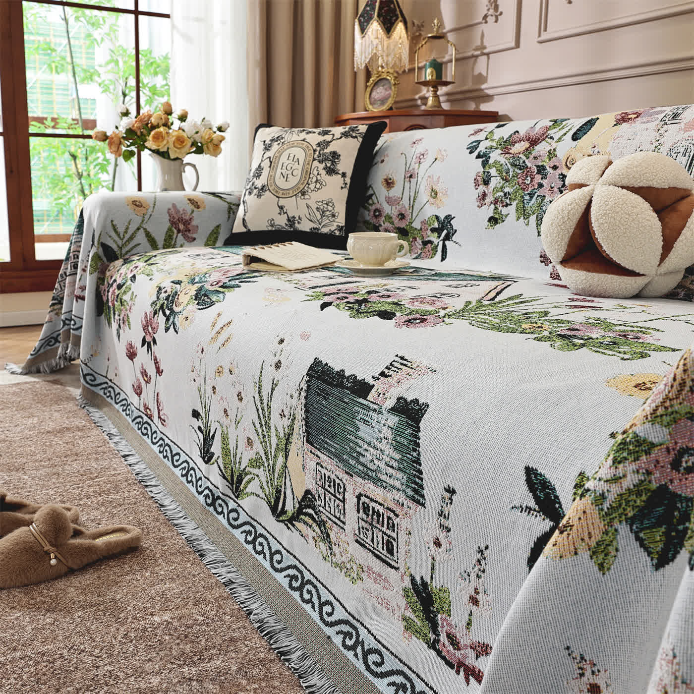 Countryside Town Chenille Sofa Throw Blanket - image 3