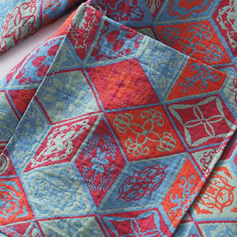 Retro Geometric Diamond Cotton Gauze Bathrobe - image 4