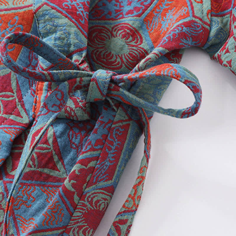 Retro Geometric Diamond Cotton Gauze Bathrobe - image 5