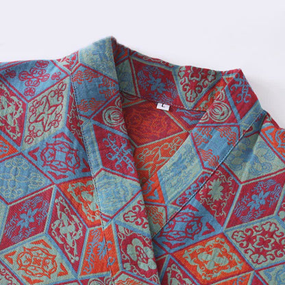 Retro Geometric Diamond Cotton Gauze Bathrobe - image 3