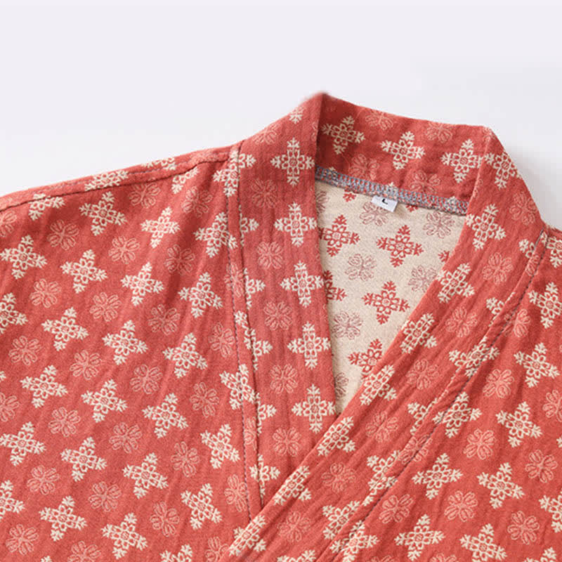 Unisex Geometric Pattern Cotton Pocket Bathrobe - image 2