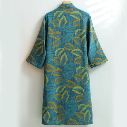 Tropical Leave Cotton Gauze Pocket Bathrobe - image 2