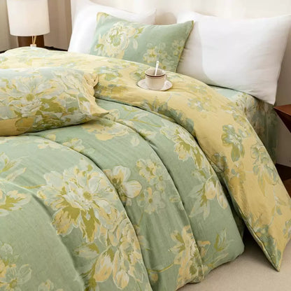 Reversible Floral Cotton Gauze Button Bedding Set (4PCS) - image 11
