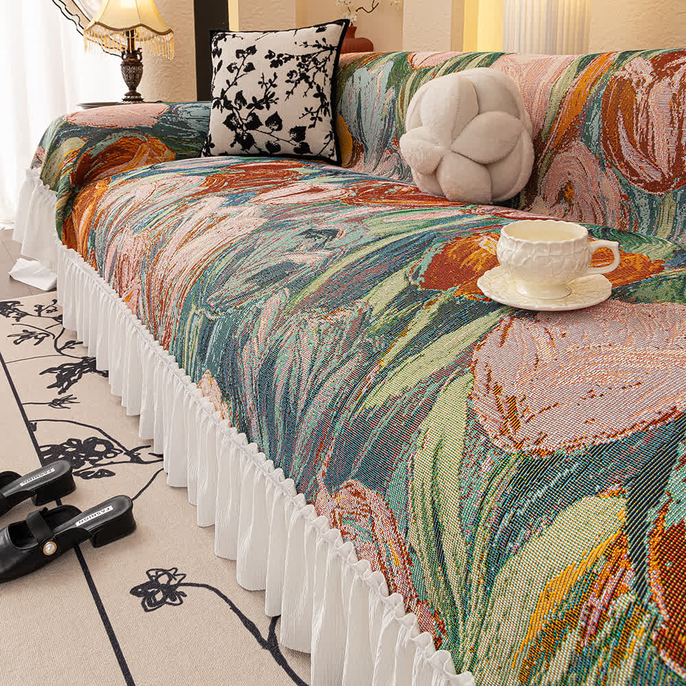 Oil Painting Ruffled Sofa Throw Blanket - image 4