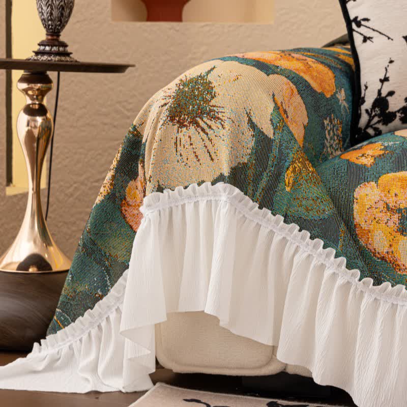 Yellow Floral Ruffled Sofa Throw Blanket - image 6
