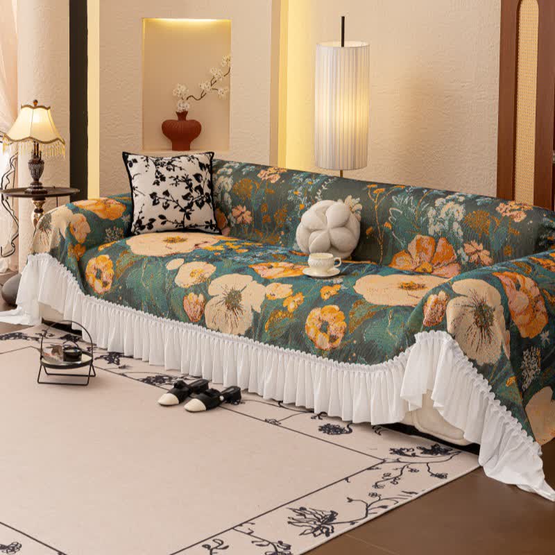 Yellow Floral Ruffled Sofa Throw Blanket - 79" x 134" - image 1