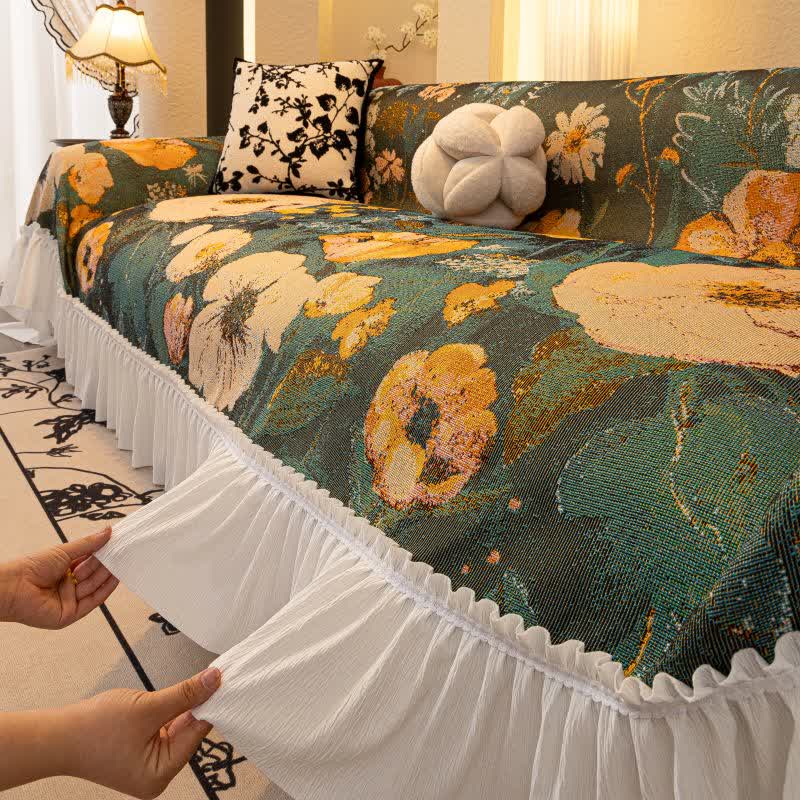 Yellow Floral Ruffled Sofa Throw Blanket - image 3