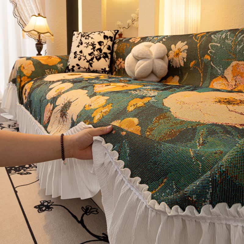 Yellow Floral Ruffled Sofa Throw Blanket - image 5