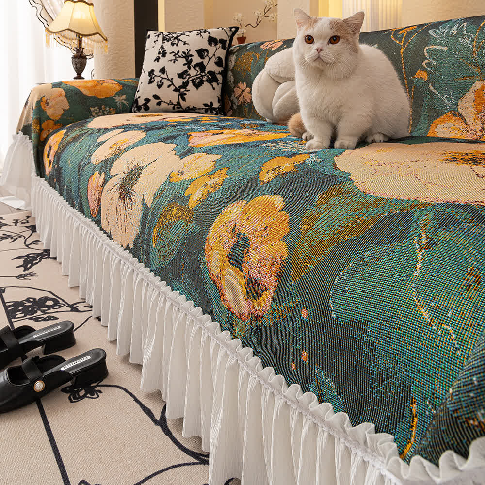 Yellow Floral Ruffled Sofa Throw Blanket - image 4