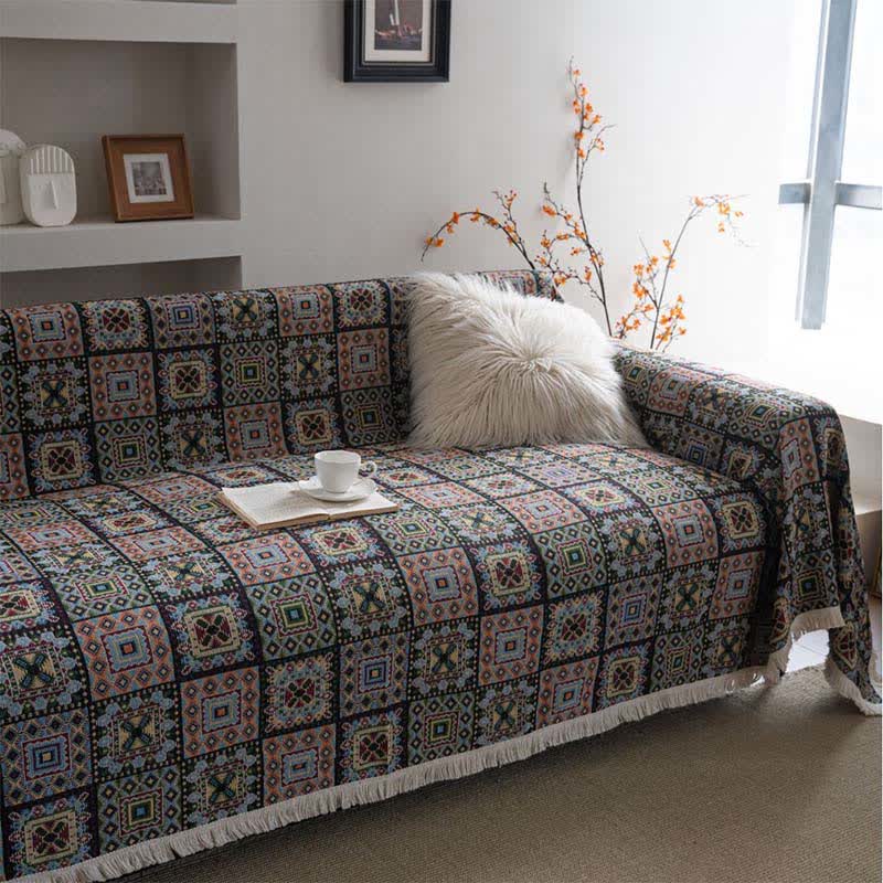 Geometric Plaid Sofa Throw Blanket - image 3