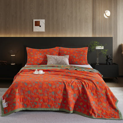 Ownkoti Ginkgo Biloba Organic Cotton Quilt - Orange Red - 2PCS Pillowcases - 20" x 36" - image 34