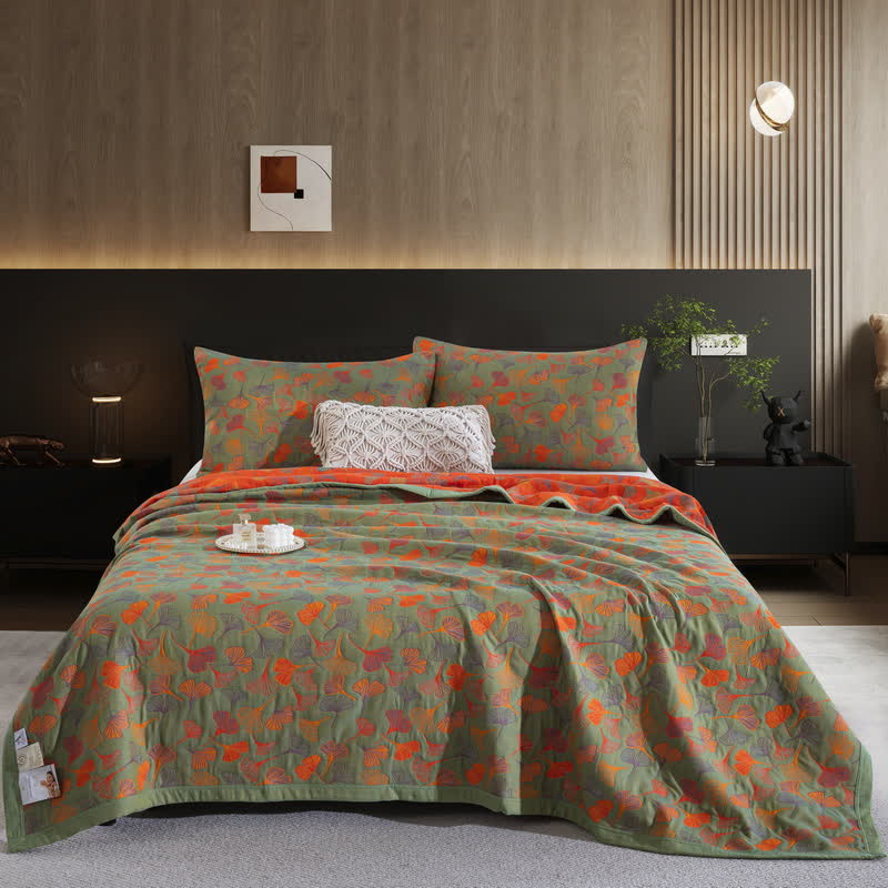 Ownkoti Ginkgo Biloba Organic Cotton Quilt - Green - 2PCS Pillowcases - 20" x 36" - image 38