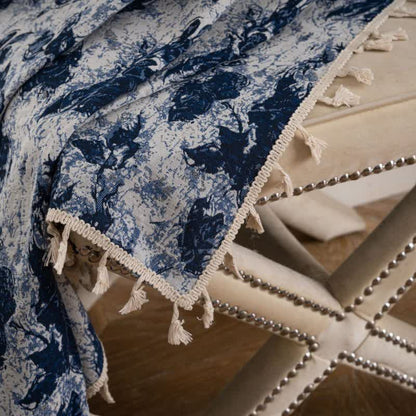 Blue Abstract Jacquard Tassel Curtains - image 6