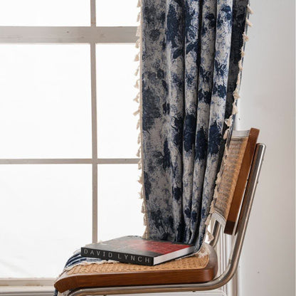 Blue Abstract Jacquard Tassel Curtains - image 4
