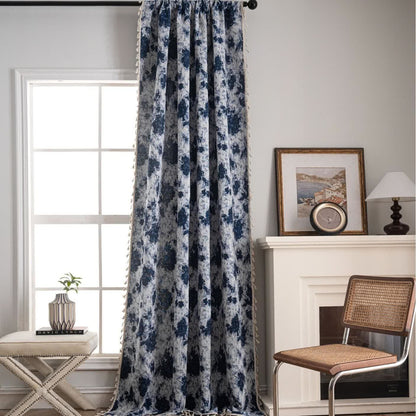 Blue Abstract Jacquard Tassel Curtains - image 2