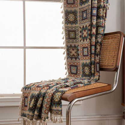 Retro Geometric Square Jacquard Curtain - image 5