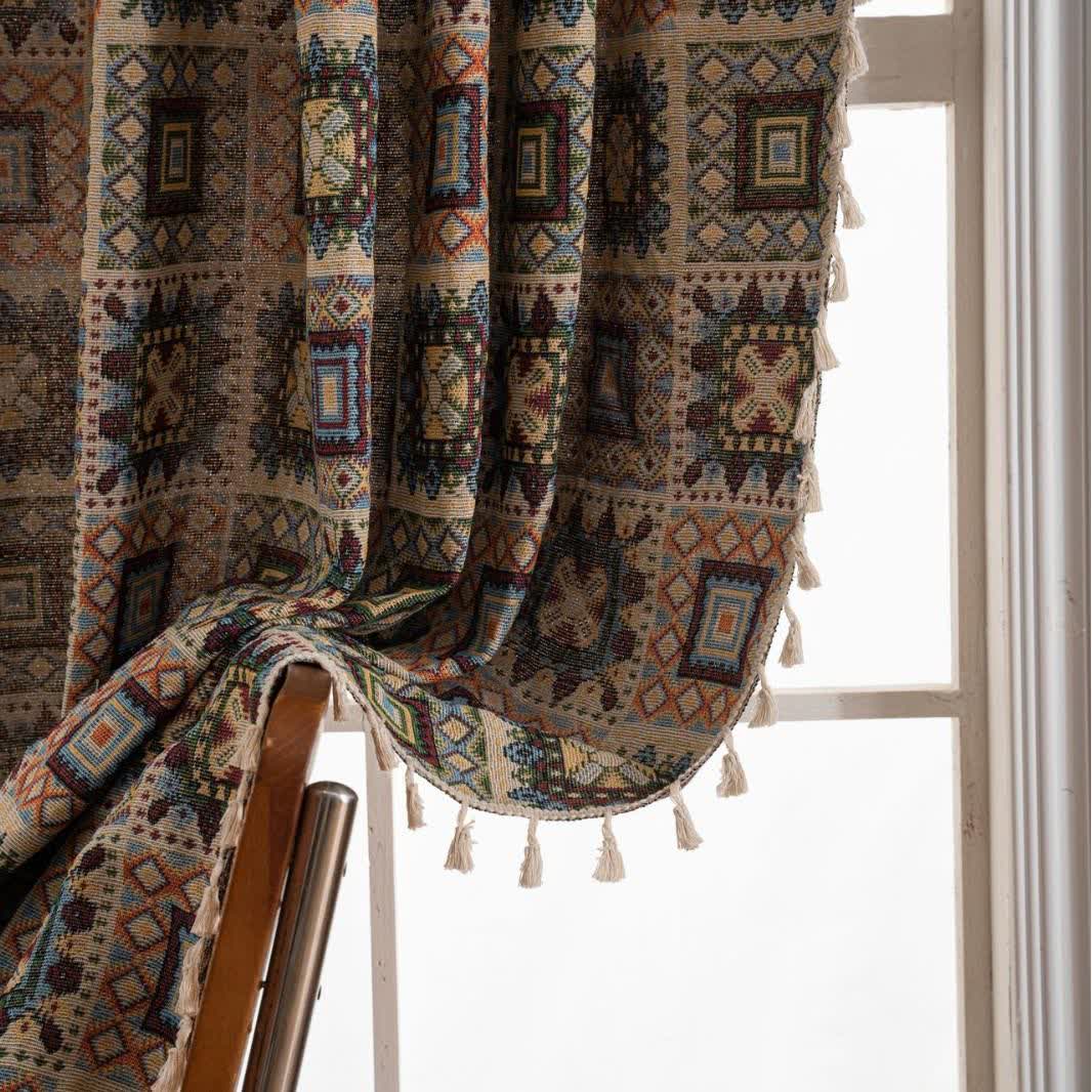 Retro Geometric Square Jacquard Curtain - image 6