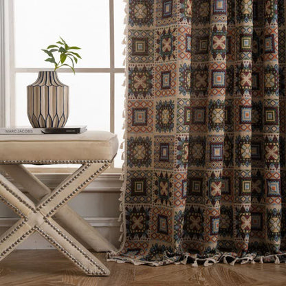Retro Geometric Square Jacquard Curtain - image 3