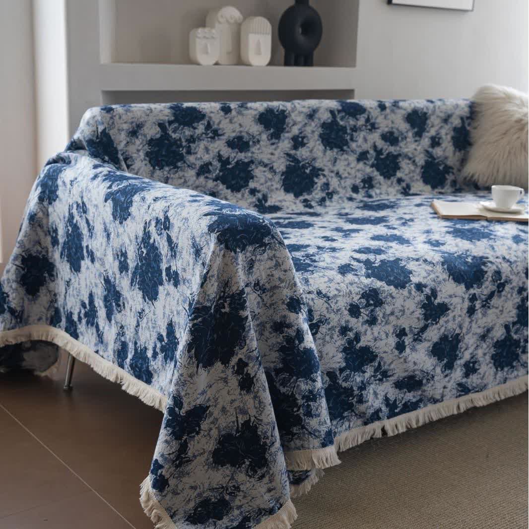 Blue Abstract Jacquard Sofa Throw Blanket - image 4