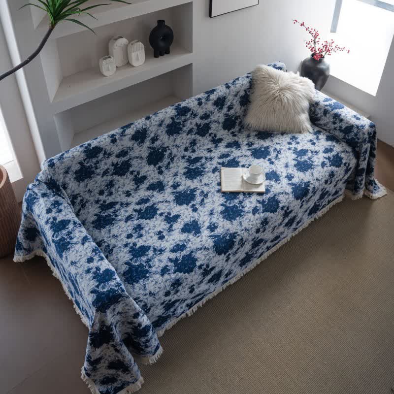 Blue Abstract Jacquard Sofa Throw Blanket - image 3