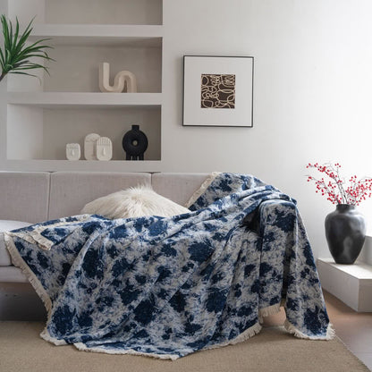 Blue Abstract Jacquard Sofa Throw Blanket - image 2